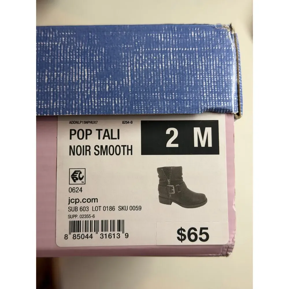 NEW! Pop Girls Tali Girls Biker Ankle Boots Black Size 2M Motorcycle Bootie